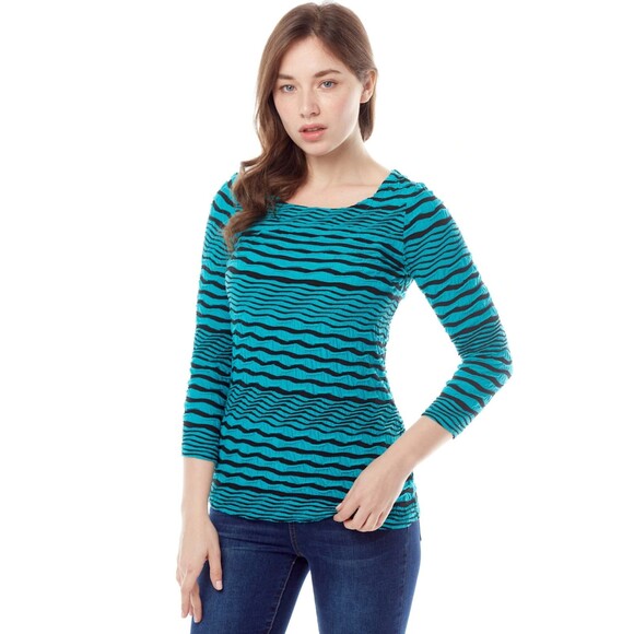 Tianello by Steve Barraza Stripe Knit Jersey Jacquard Ballet Tee Acapulco XL NEW - Picture 3 of 8